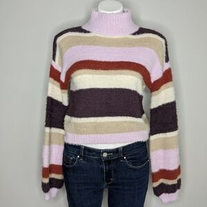 Louna cream purple striped fuzzy cropped sweater S